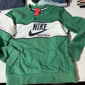 Nike Green and White Crewneck Sweater